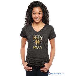 T-Shirt NBA Pas Cher Femme Brooklyn Nets Noir Or