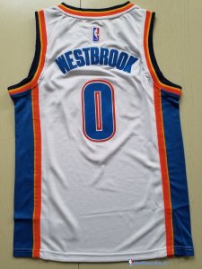 Maillot NBA Pas Cher Oklahoma City Thunder Junior Russell Westbrook 0 Blanc Association 2017/18