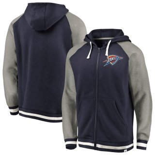 Oklahoma City Thunder Fanatics Branded NavyHeathered Gray True Classic Vintage Retro Stripe Fleece Full-Zip Hoodie