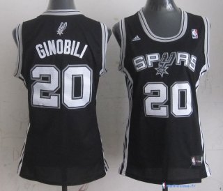 Maillot NBA Pas Cher San Antonio Spurs Femme Manu Ginóbili 20 Noir