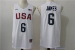 Maillot NBA Pas Cher USA 2016 James 6 Blanc