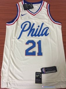 Maillot NBA Pas Cher Philadelphia Sixers Joel Embiid 21 Nike Crema Ville 2017/18