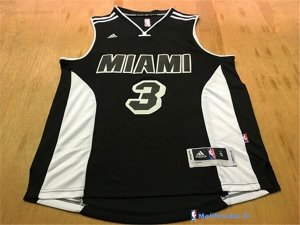 Maillot NBA Pas Cher Miami Heat Dwyane Wade 3 Noir Blanc