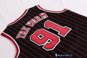 Maillot NBA Pas Cher Chicago Bulls Dennis Rodman 91 Noir Bande