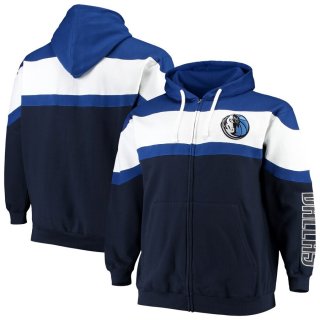 Dallas Mavericks Majestic BlueNavy Color Block Wordmark Logo Big & Tall Full-Zip Hoodie