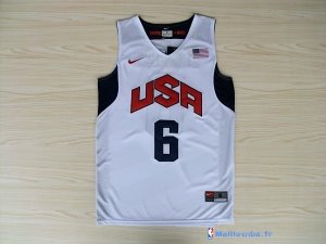 Maillot NBA Pas Cher USA 2012 James 6 Blanc