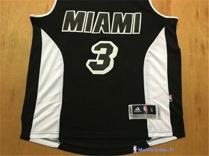 Maillot NBA Pas Cher Miami Heat Dwyane Wade 3 Noir Blanc