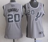 Maillot NBA Pas Cher San Antonio Spurs Femme Manu Ginóbili 20 Gris