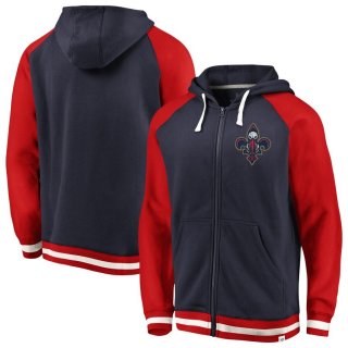 New Orleans Pelicans Fanatics Branded NavyRed True Classic Vintage Retro Stripe Fleece Full-Zip Hoodie