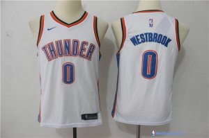 Maillot NBA Pas Cher Oklahoma City Thunder Junior Russell Westbrook 0 Blanc Association 2017/18