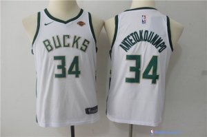 Maillot NBA Pas Cher Milwaukee Bucks Junior Giannis Antetokounmpo 34 Blanc 2017/18