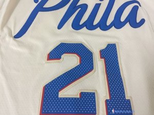 Maillot NBA Pas Cher Philadelphia Sixers Joel Embiid 21 Nike Crema Ville 2017/18