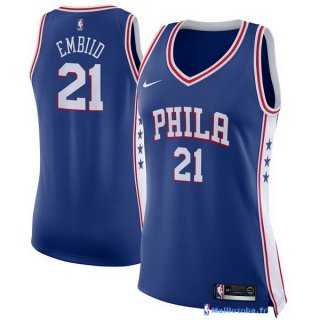 Maillot NBA Pas Cher Philadelphia Sixers Femme Joel Embiid 21 Bleu Icon 2017/18