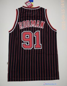 Maillot NBA Pas Cher Chicago Bulls Dennis Rodman 91 Noir Bande