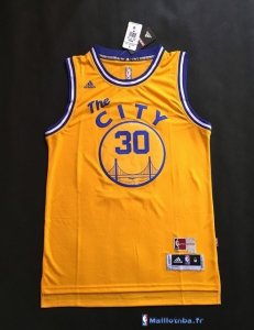 Maillot NBA Pas Cher Golden State Warriors Stephen Curry 30 Retro City Jaune