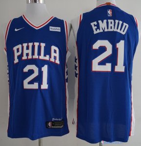 Maillot NBA Pas Cher Philadelphia Sixers Joel Embiid 21 Bleu 2017/18