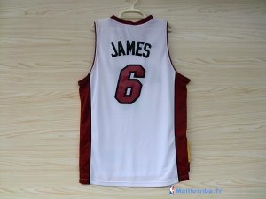 Maillot NBA Pas Cher Miami Heat LeBron James 6 Blanc Rouge