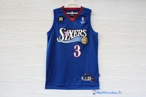 Maillot NBA Pas Cher Philadelphia Sixers Allen Iverson 3 10 Anniversaire Bleu