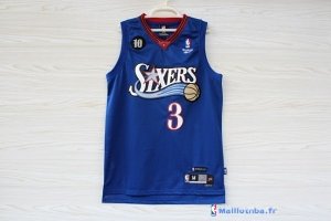 Maillot NBA Pas Cher Philadelphia Sixers Allen Iverson 3 10 Anniversaire Bleu