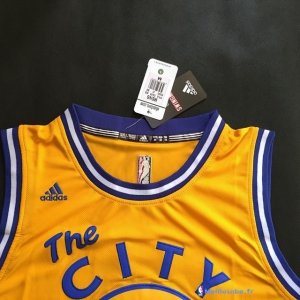 Maillot NBA Pas Cher Golden State Warriors Stephen Curry 30 Retro City Jaune