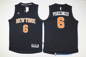 Maillot NBA Pas Cher New York Knicks Kristaps Porzingis 6 Noir Orange