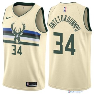 Maillot NBA Pas Cher Milwaukee Bucks Giannis Antetokounmpo 34 Nike Crema Ville 2017/18