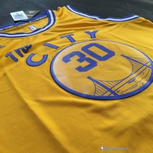 Maillot NBA Pas Cher Golden State Warriors Stephen Curry 30 Retro City Jaune