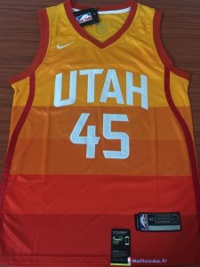 Maillot NBA Pas Cher Utah Jazz Donovan Mitchell 45 Nike Jaune Ville 2017/18