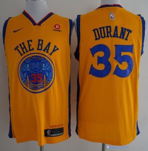 Maillot NBA Pas Cher Golden State Warriors Kevin Durant 35 Jaune Ville 2017/18