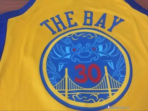 Maillot NBA Pas Cher Golden State Warriors Stephen Curry 30 Nike Jaune Ville 2017/18