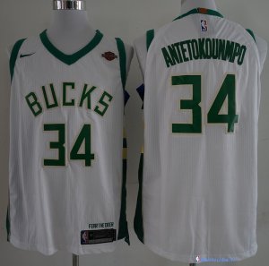 Maillot NBA Pas Cher Milwaukee Bucks Giannis Antetokounmpo 34 Blanc 2017/18