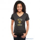 T-Shirt NBA Pas Cher Femme Brooklyn Nets Noir Or