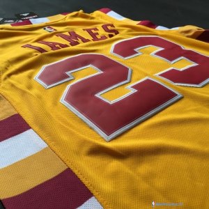 Maillot NBA Pas Cher Cleveland Cavaliers LeBron James 23 Jaune Dentelle