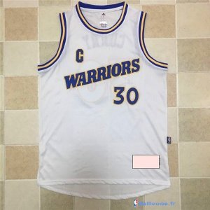 Maillot NBA Pas Cher Golden State Warriors Stephen Curry 30 Retro Blanc Bleu