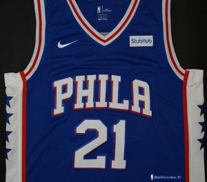 Maillot NBA Pas Cher Philadelphia Sixers Joel Embiid 21 Bleu 2017/18