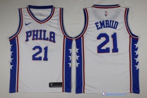 Maillot NBA Pas Cher Philadelphia Sixers Joel Embiid 21 Blanc Association 2017/18