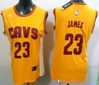 Maillot NBA Pas Cher Cleveland Cavaliers Femme LeBron James 23 Jaune Bande