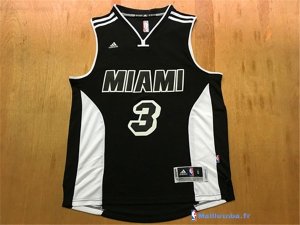 Maillot NBA Pas Cher Miami Heat Dwyane Wade 3 Noir Blanc