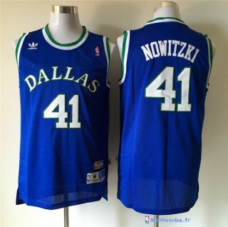 Maillot NBA Pas Cher Dallas Mavericks Dirk Nowitzki 41 Retro Bleu