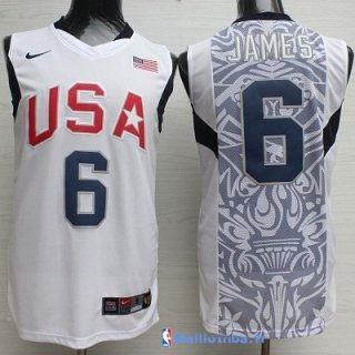 Maillot NBA Pas Cher USA 2008 James 6 Blanc