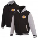 Los Angeles Lakers JH Design Reversible Poly-Twill Hooded Jacket with Fleece Sleeves - BlackGray