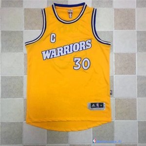 Maillot NBA Pas Cher Golden State Warriors Stephen Curry 30 Retro Jaune Blanc