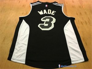 Maillot NBA Pas Cher Miami Heat Dwyane Wade 3 Noir Blanc