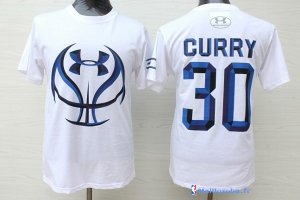 Maillot NBA Pas Cher Golden State Warriors Stephen Curry 30 Blanc Bleu MC