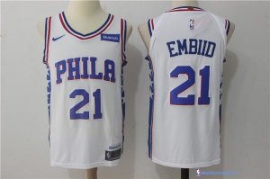 Maillot NBA Pas Cher Philadelphia Sixers Joel Embiid 21 Blanc 2017/18