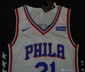 Maillot NBA Pas Cher Philadelphia Sixers Joel Embiid 21 Blanc 2017/18