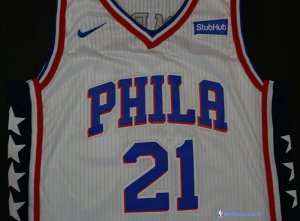 Maillot NBA Pas Cher Philadelphia Sixers Joel Embiid 21 Blanc 2017/18