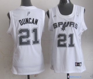 Maillot NBA Pas Cher San Antonio Spurs Femme Tim Duncan 21 Blanc