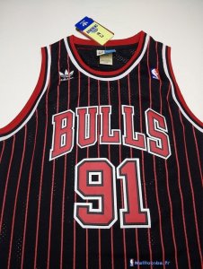 Maillot NBA Pas Cher Chicago Bulls Dennis Rodman 91 Noir Bande