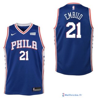 Maillot NBA Pas Cher Philadelphia Sixers Junior Joel Embiid 21 Bleu 2017/18